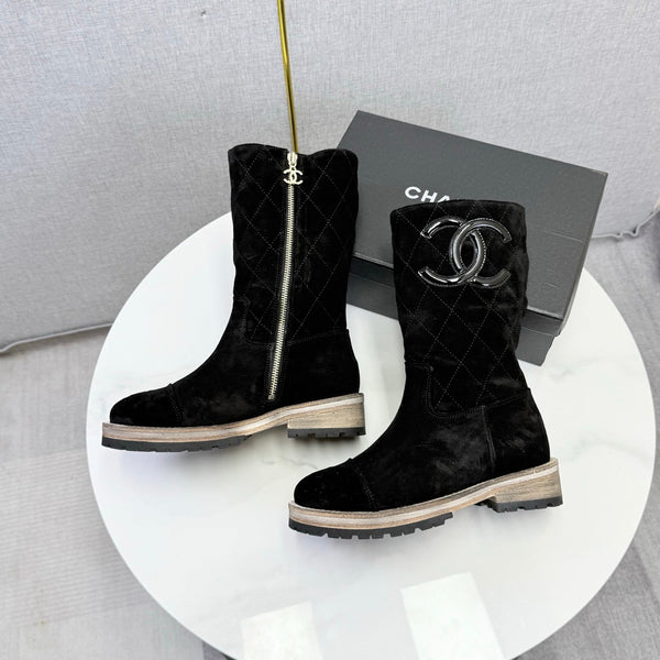 CC 26s Mid-Calf Boots Black Quited Suede 972657