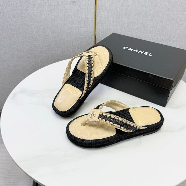 CC 26s Flip Flops Quilted Espadrille Light Beige Leather 972712