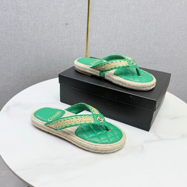 CC 26s Flip Flops Quilted Espadrille Green Leather 972714