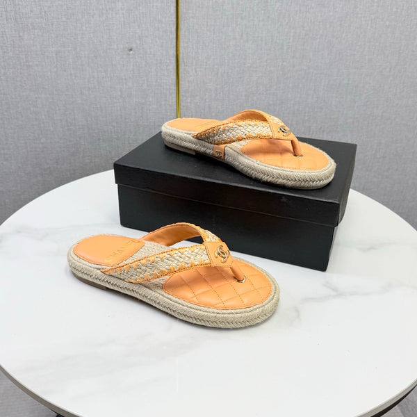 CC 26s Flip Flops Quilted Espadrille Orange Leather 972713