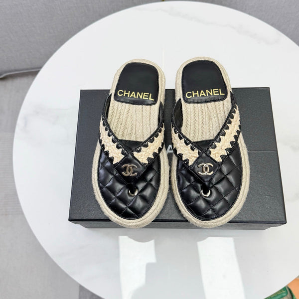 CC 26s Flip Flops Quilted Espadrille Black Leather 972716
