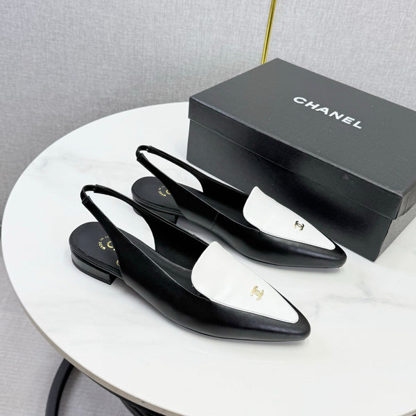 CC 26s Pointed Slingback Flat Black White Sheepskin 972780