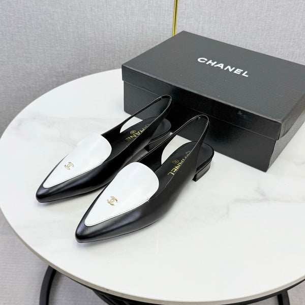 CC 26s Pointed Slingback Flat Black White Sheepskin 972780