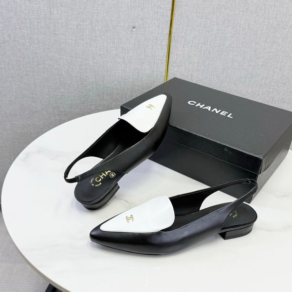 CC 26s Pointed Slingback Flat Black White Sheepskin 972780