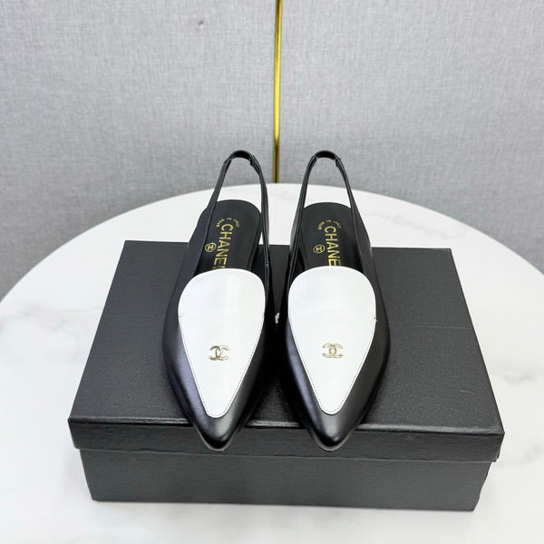 CC 26s Pointed Slingback Flat Black White Sheepskin 972780