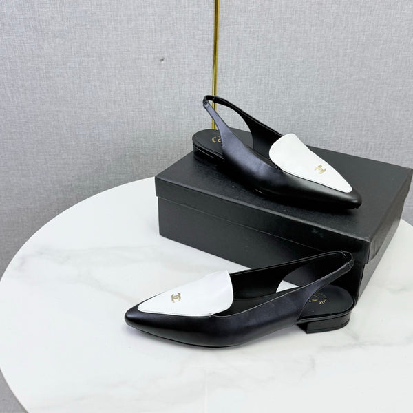 CC 26s Pointed Slingback Flat Black White Sheepskin 972780