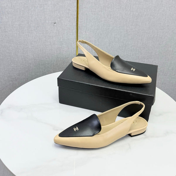 CC 26s Pointed Slingback Flat Black Beige Sheepskin 972781