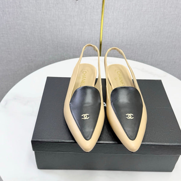 CC 26s Pointed Slingback Flat Black Beige Sheepskin 972781