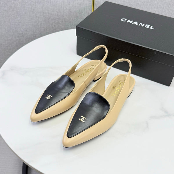 CC 26s Pointed Slingback Flat Black Beige Sheepskin 972781