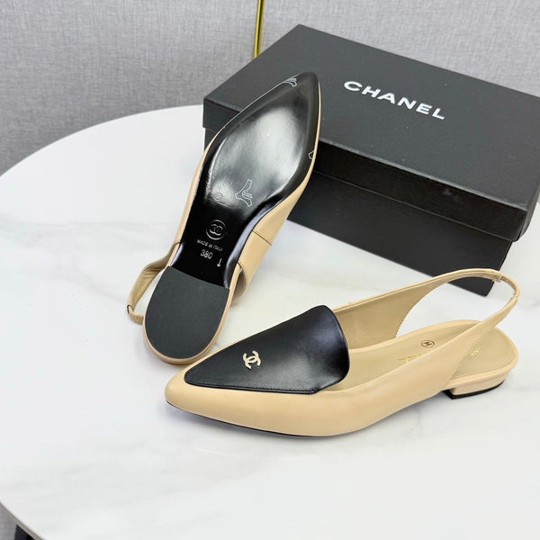 CC 26s Pointed Slingback Flat Black Beige Sheepskin 972781