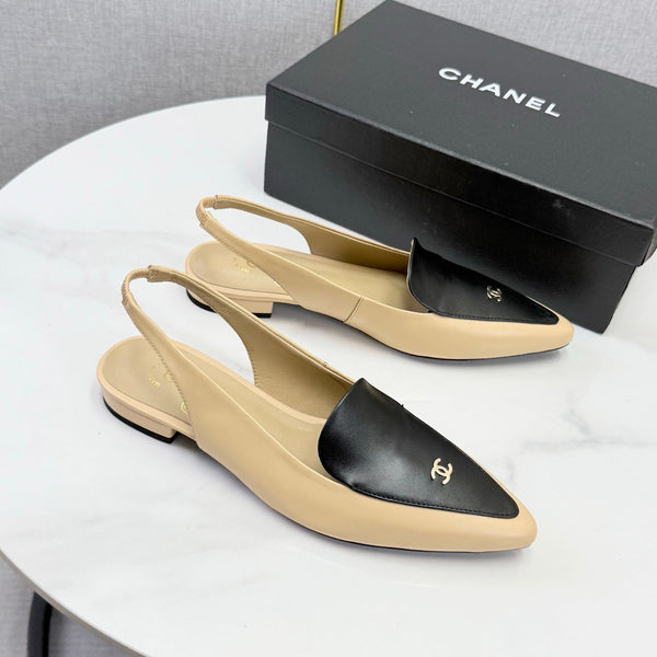 CC 26s Pointed Slingback Flat Black Beige Sheepskin 972781