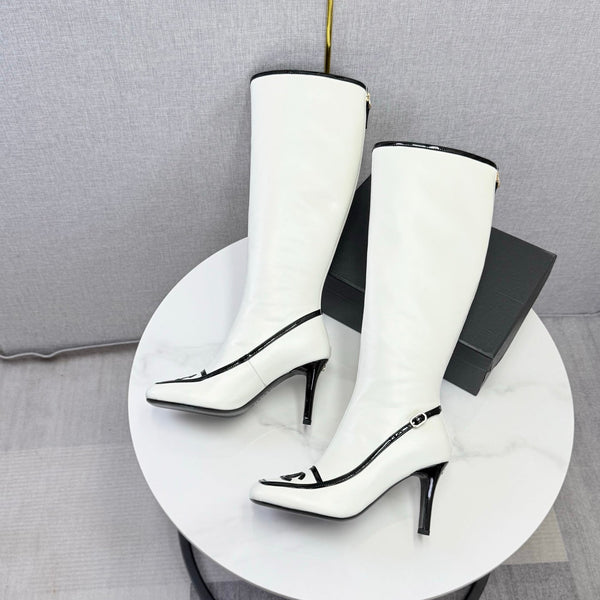 CC 26s Silhouette Long Boots White Black Sheepskin 972809