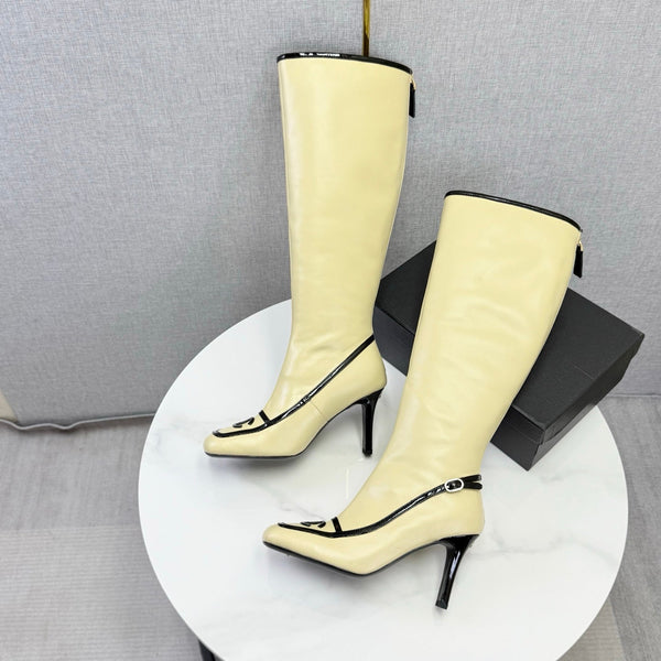 CC 26s Silhouette Long Boots Beige Black Sheepskin 972810