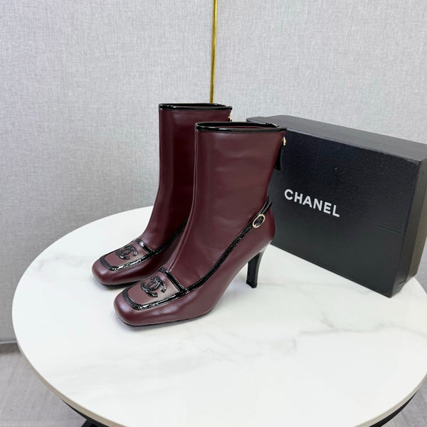CC 26s Silhouette Ankle Boots Burgundy Black Sheepskin 972812