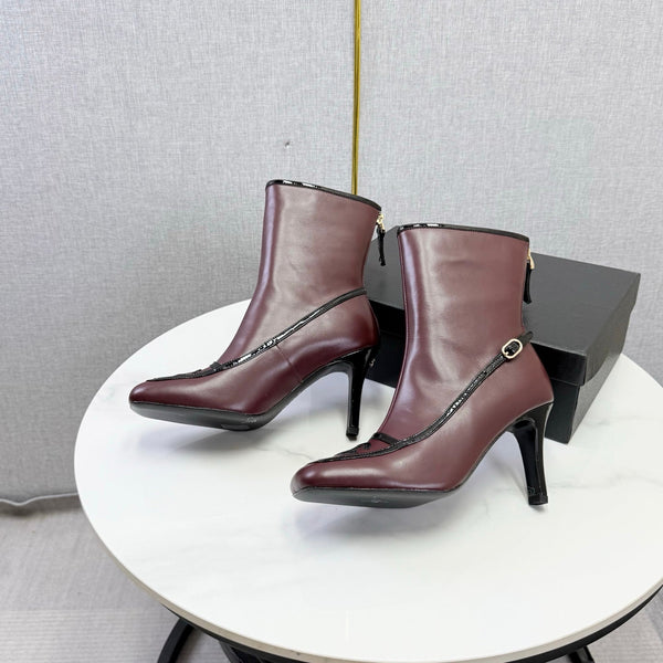 CC 26s Silhouette Ankle Boots Burgundy Black Sheepskin 972812