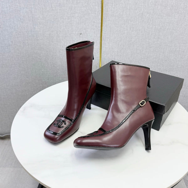 CC 26s Silhouette Ankle Boots Burgundy Black Sheepskin 972812