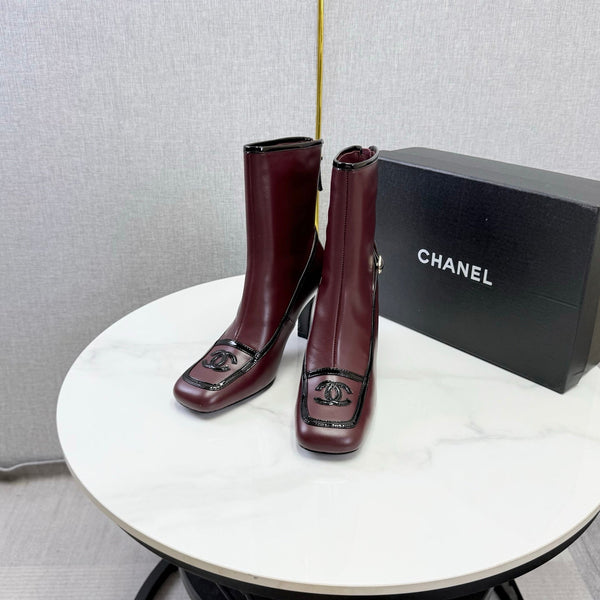 CC 26s Silhouette Ankle Boots Burgundy Black Sheepskin 972812