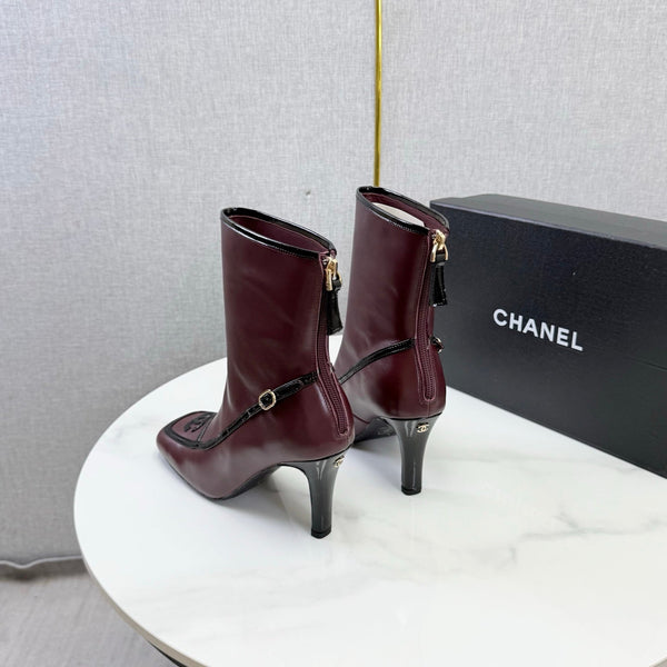 CC 26s Silhouette Ankle Boots Burgundy Black Sheepskin 972812