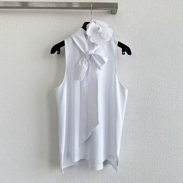 Chanel 2026 Bow Floral Vest White Cotton