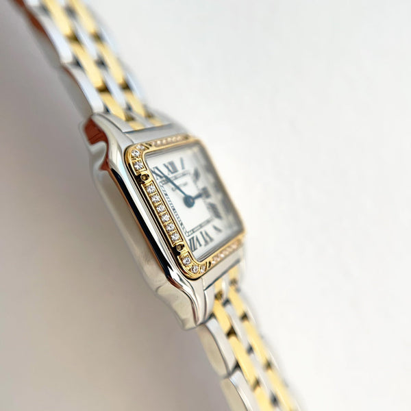 Panthere 22mm Gold Silver Diamond Bezel Double Chain 44cm