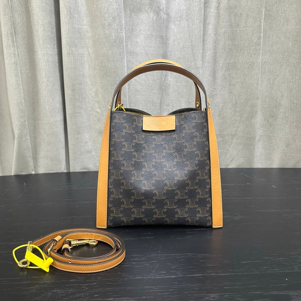 Celine Small Cube Bag Light Brown Triomphe Canvas Calfskin