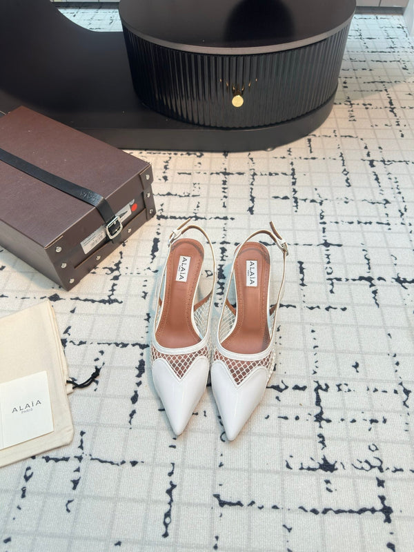 Alaia Heart 50mm Heels Slingbacks White Sheepskin 800931