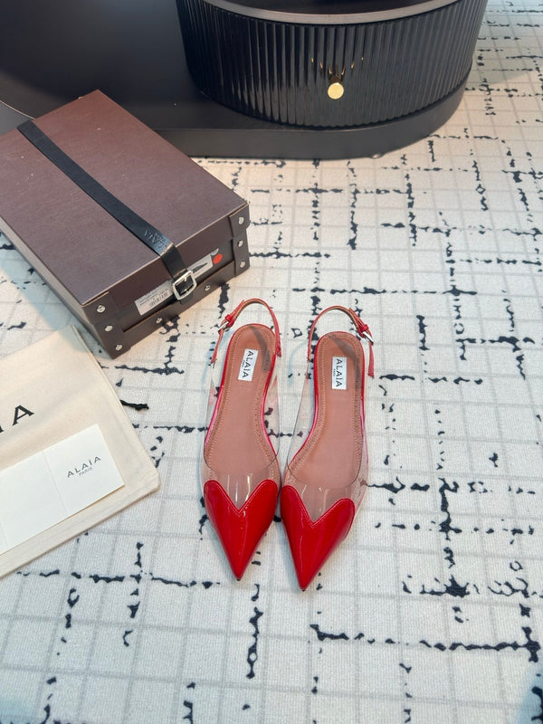 Alaia Heart Flat Slingbacks Red Sheepskin 800942
