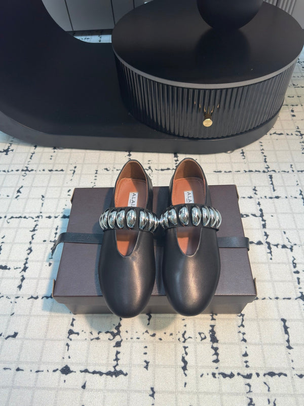Alaila Ballet Flats In Black Cowhide 895229