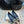 Hangisi 10mm Ballet Flat Dark Blue Linen with Black Leather Jewel Buckle 161059