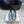 Hangisi 100 Ocean Blue Linen with Black Leather Jewel Buckle Pumps 161068