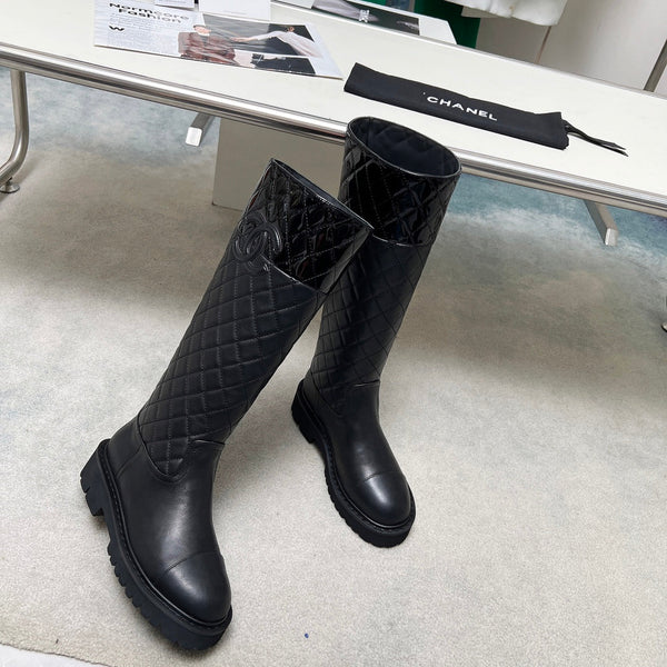 CC Classic Knee High Boots Quited Black Sheepskin 529336
