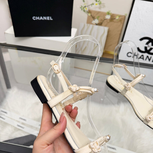 CC 2026 Pearl Sandal White Satin Leather 692019