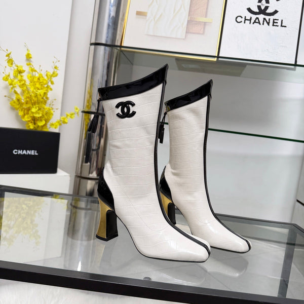 CC 26 FW Ankle Boots 8.5cm Black White Crocodile-Embossed Leather 919940