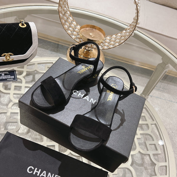 CC 25C 5CM Mid Heed Sandals Black Suede 213327