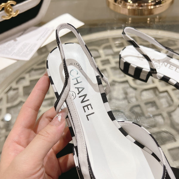 CC SLINGBACK IN WHITE MIX BLACK FABRIC
