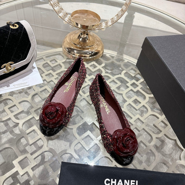 CC 26s Camellia Ballet Flat Burgundy Leather Tweed 736497