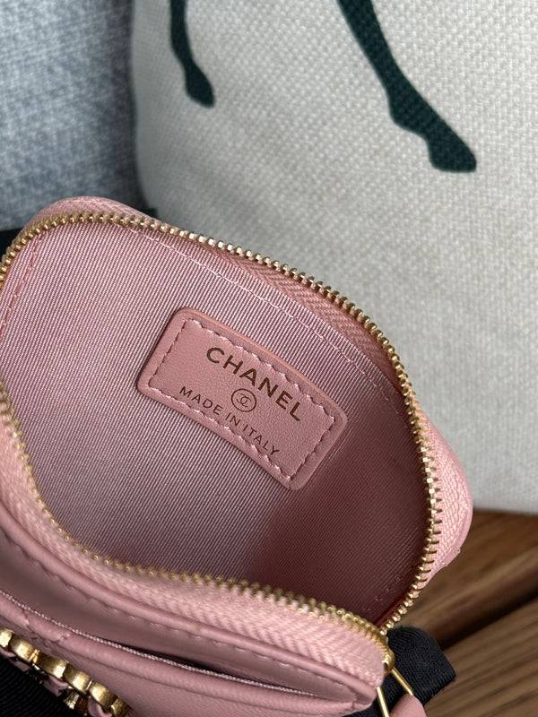 cc 19 zipped coin purse 11cm pink lambskin gold hardware
