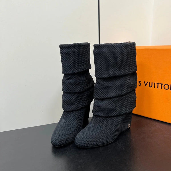 LV 26s Mid-Calf Boots 110 Black Knit Fabric 619404