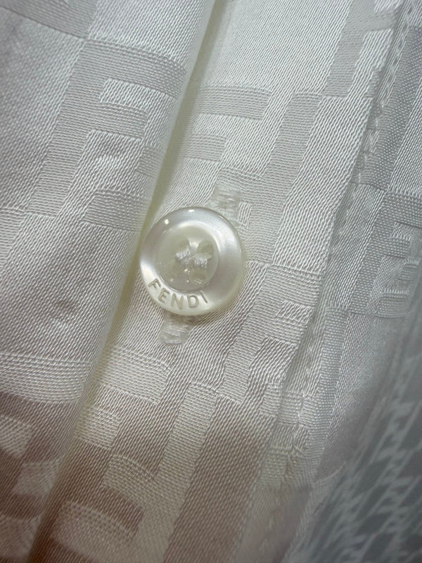 Fendi 26s Shirt Jacquard Pattern White Rayon Cotton