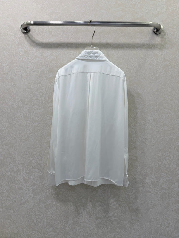 CC Collar Diamond Pattern Shirt White Silk 353059