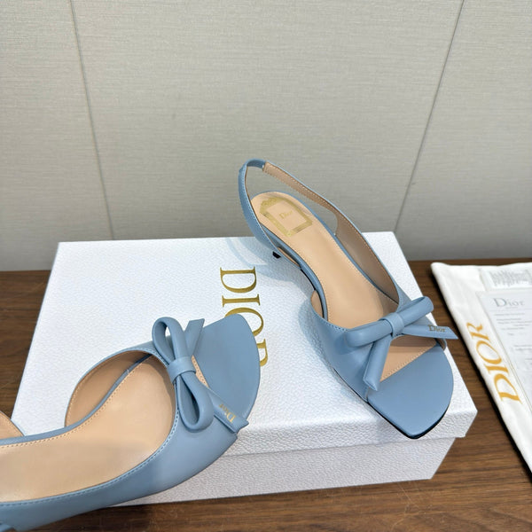 CD 26s Bow Heeled Slingback 1.5cm Blue Lambskin 922493