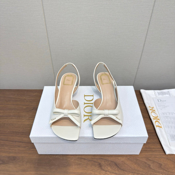 CD 26s Bow Heeled Slingback 1.5cm White Lambskin 922493