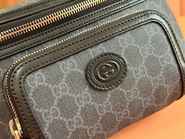 Gucci Interlocking G belt bag Black Leather Canvas 248163