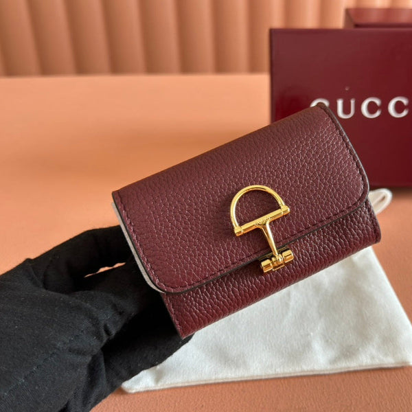 GG Softbit Card Case 10.5 In Rosso Ancora Red Grainy Calfskin Gold Hardware
