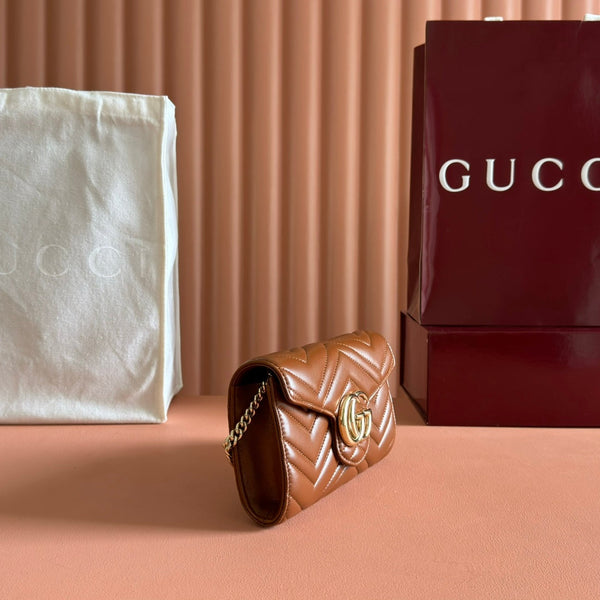 Gucci Marmont Chain Wallet Brown Cowhide 254969