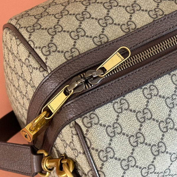 GG Savoy Medium Duffle Bag Brown Beige Leather