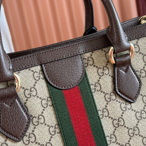 GG 26s Ophidia Handbag 39 In Brown And Dark Beige Canvas