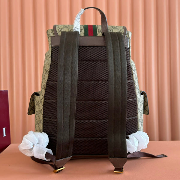 GG 26s Ophidia Large Backpack 46 In Beige And Brown Canvas