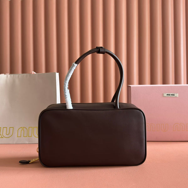 Miu Beau Medium Top-Handle Bag 29cm Dark Brown Smooth Cowhide