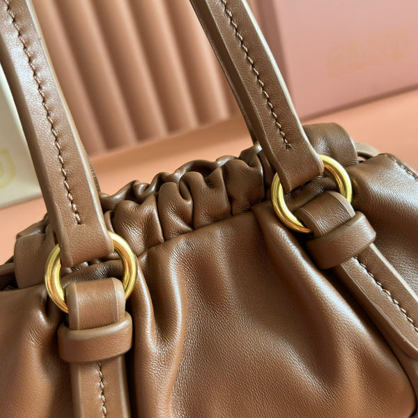 Miu Joie Shoulder Mini Bag Brown Nappa Leather